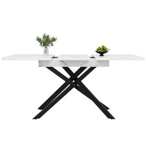 OKWISH JÍDELNÍ stůl 120-160/80/76, 5 cm bílý/černý z MDF a kovu rozkládací obraz