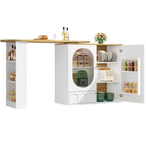 OKWISH BAROVÝ stůl 138/39/105 cm bílý z MDF a kovu s otočným přístavným stolkem a úložným prostorem obraz