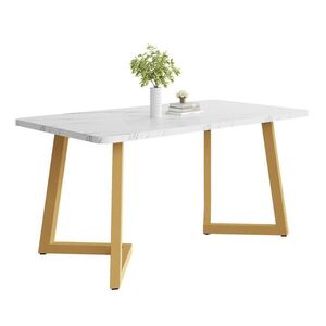 OKWISH JÍDELNÍ stůl 117/68/75 cm bílo-zlatý z MDF v mramorovém dekoru s kovovými nohami obraz