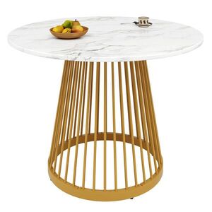 OKWISH JÍDELNÍ stůl 80/80/76 cm bílý a zlatý z MDF a kovu s nastavitelnými nožkami obraz
