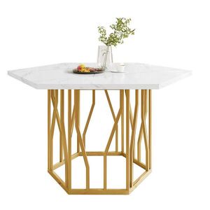 OKWISH JÍDELNÍ stůl 115, 5/100/75 cm bílo-zlatý z MDF a oceli s mramorovým dekorem obraz