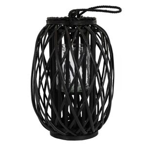 ECD-Germany LATERNA Ried 40x26 cm černá s uchem a skleněnou vložkou obraz