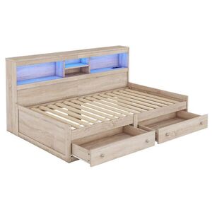 Modfu DENNÍ postel z dřevotřísky a MDF 90x200 cm přírodní s LED osvětlením, USB porty, zásuvkami a úložným prostorem obraz