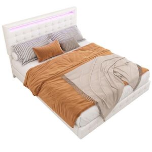 Modfu ČALOUNĚNÁ postel z PU a MDF 140x200 cm bílá s LED osvětlením, plovoucím designem a nastavitelným čelem obraz