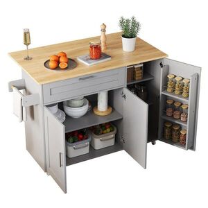 Redom KUCHYŇSKÝ ostrůvek 132, 5/44(70)/90 cm s klopnou pracovní deskou, úložným prostorem a 5 kolečky, Šedá obraz