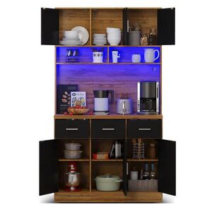 Redom BUFFET 100/40/180 cm s LED osvětlením ovládaným přes APP, zásuvkami, zásuvkami a nastavitelnými policemi, Přírodní/černá obraz