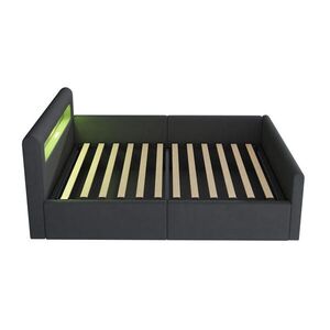 Modfu DĚTSKÁ čalouněná postel ze sametu 90x200 cm tmavě šedá s LED osvětlením, USB portem a hydraulickým úložným prostorem obraz