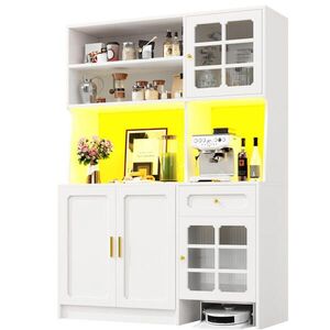 Redom KUCHYŇSKÝ bufet 130/45/180 cm s LED osvětlením, skleněnými dvířky a úložným prostorem, Bílá obraz