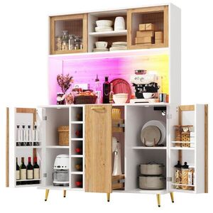 Redom BUFFET 120/40/180 cm s LED osvětlením, zásuvkou a vinotékou, bílá/dřevo obraz