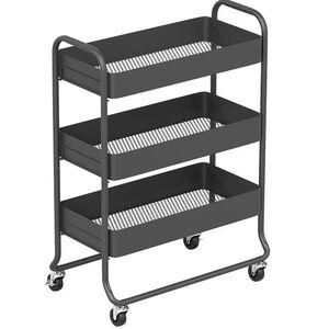 Redom MOBILNÍ kuchyňský ostrůvek na kolečkách 64, 5/34/87 cm se 3 koši a 4 kolečky, stabilní kovová konstrukce, Černá obraz