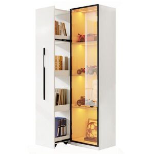 Redom VITRÍNA 70/40/160 cm s výsuvným regálem, LED osvětlením, tvrzeným sklem a hliníkovým rámem z MDF, Bílá obraz