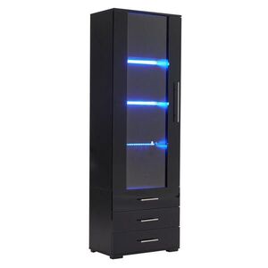 Redom VITRÍNA 60/35/180 cm z MDF s LED osvětlením, 3 zásuvkami a vysokým leskem, Černá obraz