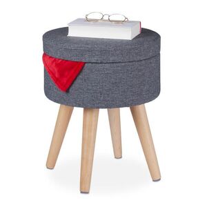Relaxdays TABURET Šedý přírodní s úložným prostorem a stolní funkcí 45, 5x37 cm obraz
