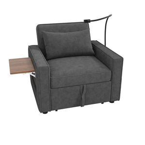 OKWISH ROZKLÁDACÍ pohovka 93/150/85 cm šedá z manšestru s USB a držákem telefonu obraz