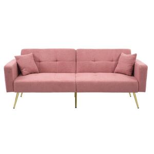 OKWISH ROZKLÁDACÍ pohovka 175/64/72 cm růžová ze sherpa tkaniny s nastavitelným opěradlem a kapsami obraz