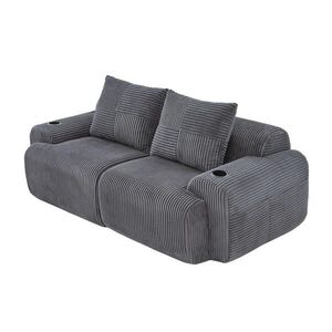 OKWISH POHOVKA 200/99/80 cm tmavě šedá z manšestru s držákem na nápoje a boční kapsou obraz