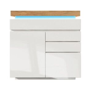 Modfu KOMODA z dřevotřísky 110x115x39 cm bílá s LED osvětlením, 2 dvířky, 3 zásuvkami a nastavitelnými policemi obraz
