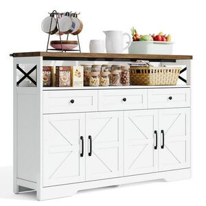 Modfu PŘÍBORNÍK z MDF 140x35x95 cm bílá/hnědá se 3 zásuvkami a 2 skříňkami, rustikální styl obraz