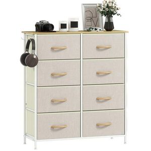 Modfu KOMODA z oceli 86x30x94, 5 cm béžová s 8 textilními zásuvkami, 4 kapsami a 2 háčky obraz