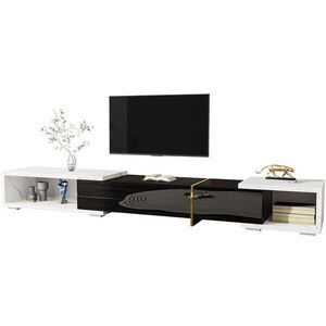 Modfu TV stolek z MDF a dřevotřísky 260x40x30 cm černý/bílý mramor otočný a rozkládací s velkým úložným prostorem obraz