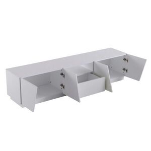 Modfu TV stolek z MDF 170x42x37 cm bílý se 4 dvířky a 2 otevřenými přihrádkami, bez úchytek, s členěným designem obraz