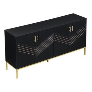 Modfu KOMODA z MDF 160x40x80, 5 cm černá v dekoru dřeva se 4 dvířky, nastavitelnými policemi a kovovými nohami obraz