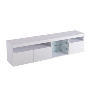 Modfu TV stolek z MDF 180x35x48 cm bílý s LED osvětlením, 3 dvířky a vysokým leskem obraz
