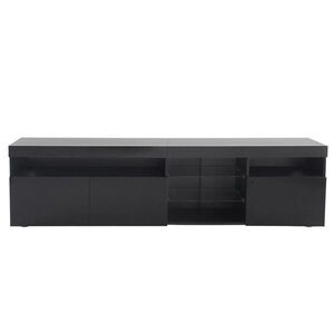 Modfu TV stolek z MDF 180x48x35 cm černý s LED osvětlením, 3 dvířky a povrchem ve vysokém lesku obraz