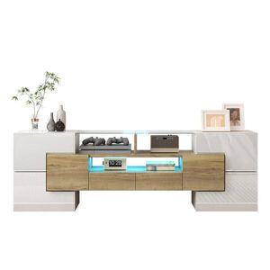 Modfu TV stolek z MDF a dřevotřísky 145x30x51 cm bílý/zlatý s LED osvětlením a úložným prostorem obraz