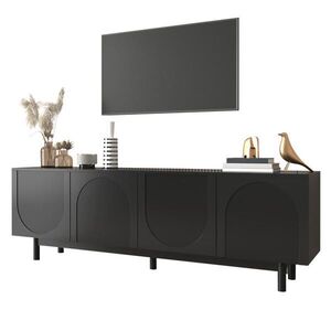 Modfu TV stolek z MDF a dřevotřísky 175x38x56 cm černý se 4 dvířky, Push-to-Open a nastavitelnými policemi obraz