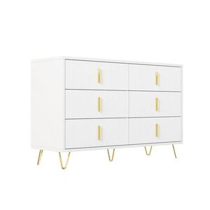 Modfu KOMODA z dřevotřísky 120x77x40 cm bílá/zlatá se 6 zásuvkami, zlatými úchyty a vlnitým čelem obraz