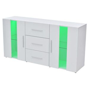 Modfu KOMODA z MDF 140x35x70 cm bílá s LED osvětlením, USB napájením a úložným prostorem obraz