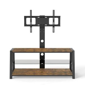 Modfu TV stolek z MDF, kovu a skla 116x125x42 cm hnědý s výškově nastavitelným a otočným držákem, vedením kabelů obraz