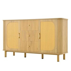 Modfu KOMODA z MDF 140x40x80 cm v přírodní barvě se zásuvkami, ratanovými dvířky a průchodkou na kabely obraz