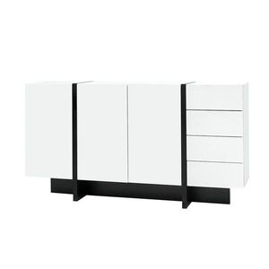 Modfu KOMODA z MDF a dřevotřísky 150x40x80, 5 cm bílá/černá se 2 dvířky a 4 zásuvkami, vysoký lesk a tiché dovírání obraz
