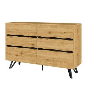 Modfu KOMODA z dřevotřísky 120x40x75, 5 cm v dekoru dřeva se 6 zásuvkami a kovovými nohami obraz