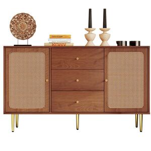 Modfu KOMODA z MDF, dřevotřísky a kovu 150x90x40 cm ořechová se 3 zásuvkami, 2 dvířky a nastavitelnou policí obraz