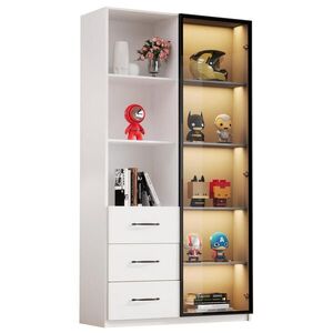 Modfu VITRÍNA z dřevotřísky 80x40x160 cm bílá s LED osvětlením, tvrzeným sklem a 3 zásuvkami obraz