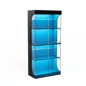 Modfu SKLENĚNÁ vitrína z skla a dřevotřísky 80x35x165 cm černá s LED osvětlením, USB, USB-C a pohybovým senzorem obraz