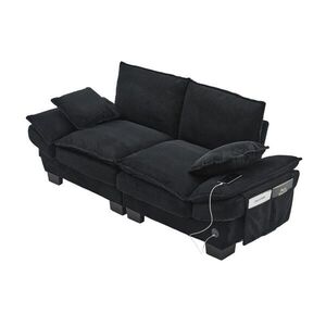 Modfu DVOUMÍSTNÁ pohovka z manšestru 190x73x84 cm černá s USB-C portem, bočními kapsami a ergonomickým sedákem obraz