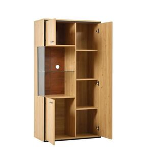 Modfu VITRÍNA z MDF 77, 5x40x150 cm přírodní se skleněnými dveřmi, LED osvětlením v 15 barvách a nastavitelnými policemi obraz