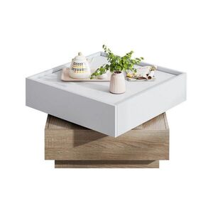 OKWISH KONFERENČNÍ stolek 60/60/38 cm bílá a přírodní ořech z dřevotřísky s otočnou deskou a úložným prostorem obraz