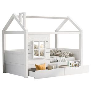 OKWISH DĚTSKÁ postel domeček 90/200 cm bílá z borovice se zábranou, okny a úložnými zásuvkami obraz