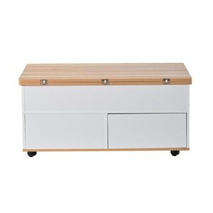 OKWISH KONFERENČNÍ stolek 100/98/65 cm bílý a přírodní z dřevotřísky s hydraulickým zvedáním a úložným prostorem obraz