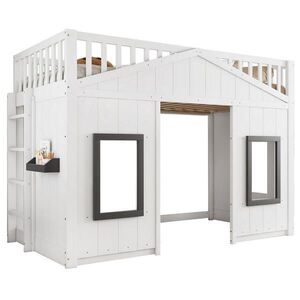 OKWISH PATROVÁ postel 90/200 cm bílá se schody a ochranou proti pádu z borovice + MDF obraz