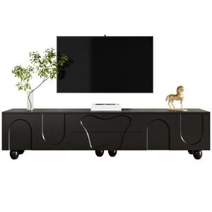 OKWISH TV stolek 180/40/42 cm černý z dřevotřísky s úložným prostorem a masivními dřevěnými nohami obraz