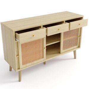 OKWISH KOMODA 120/40/78 cm dubová z MDF s 3 zásuvkami a 3 posuvnými dvířky obraz