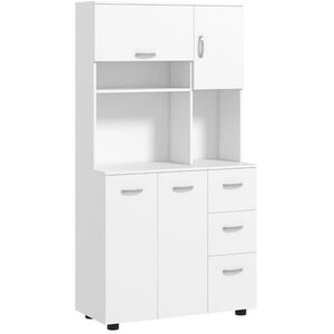 Modfu KUCHYŇSKÁ skříňka z dřeva 89x39, 5x168 cm bílá se 3 zásuvkami, nastavitelnými policemi a velkým úložným prostorem obraz