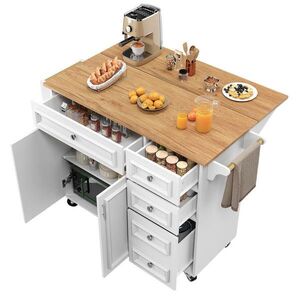OKWISH KUCHYŇSKÝ ostrůvek 110/75/92 cm bílý z MDF s výklopnou deskou a úložným prostorem obraz