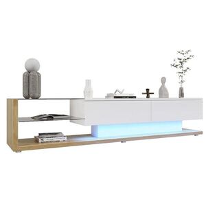 OKWISH TV stolek 170/36/38 cm bílý z dřevotřísky s LED osvětlením a skleněnými policemi obraz